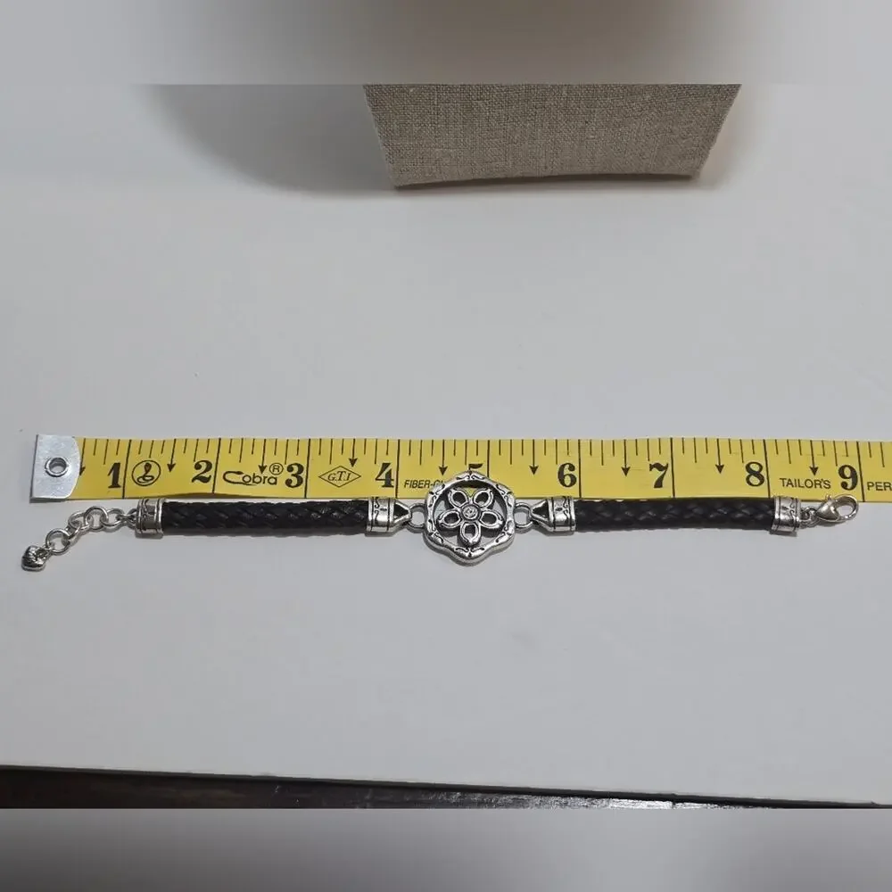 Brighton‎ Black Leather Braided Reversible Charm Station Bracelet